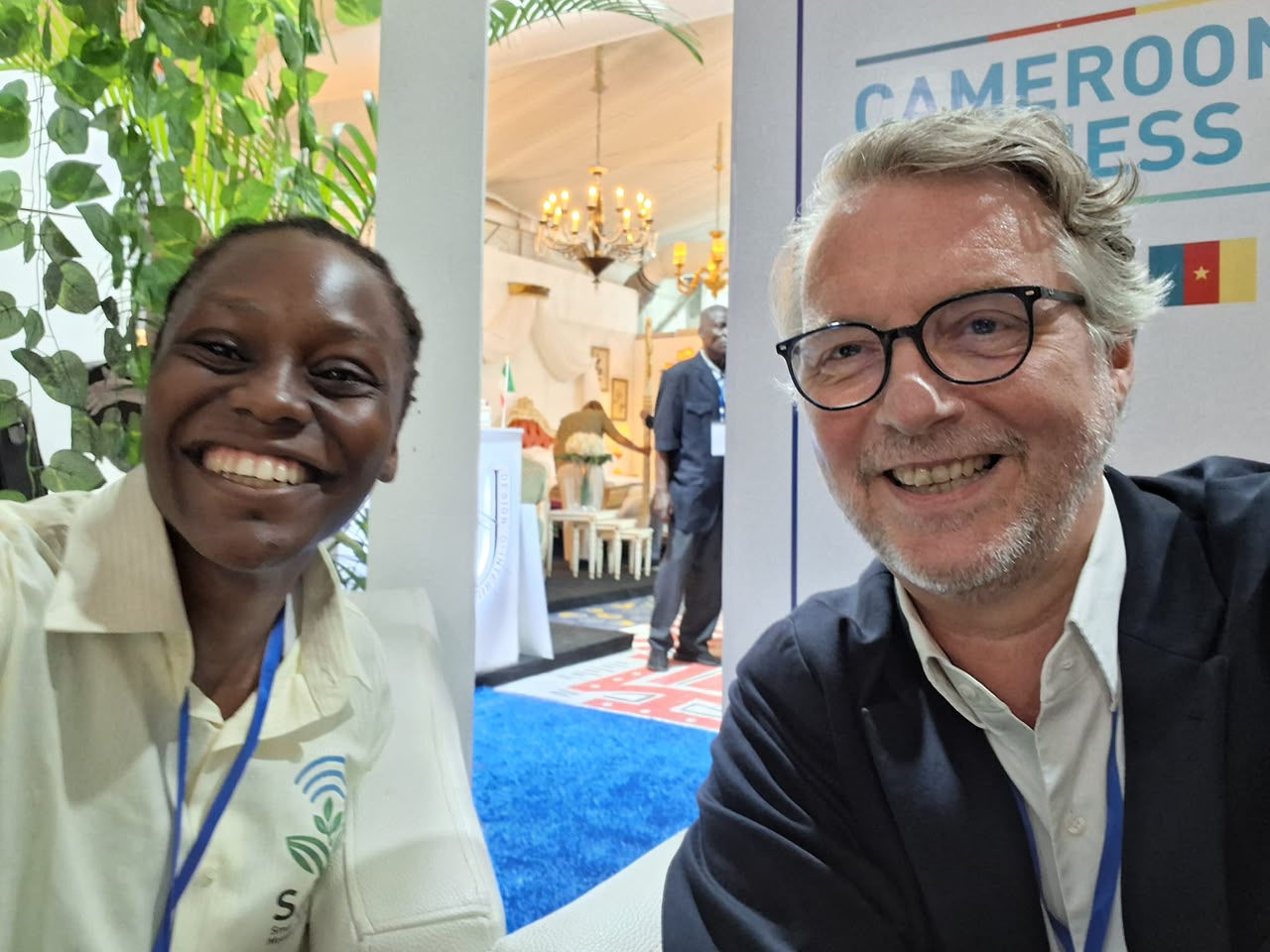 A SAMS representative making a connection during the EU–Cameroon Business Week