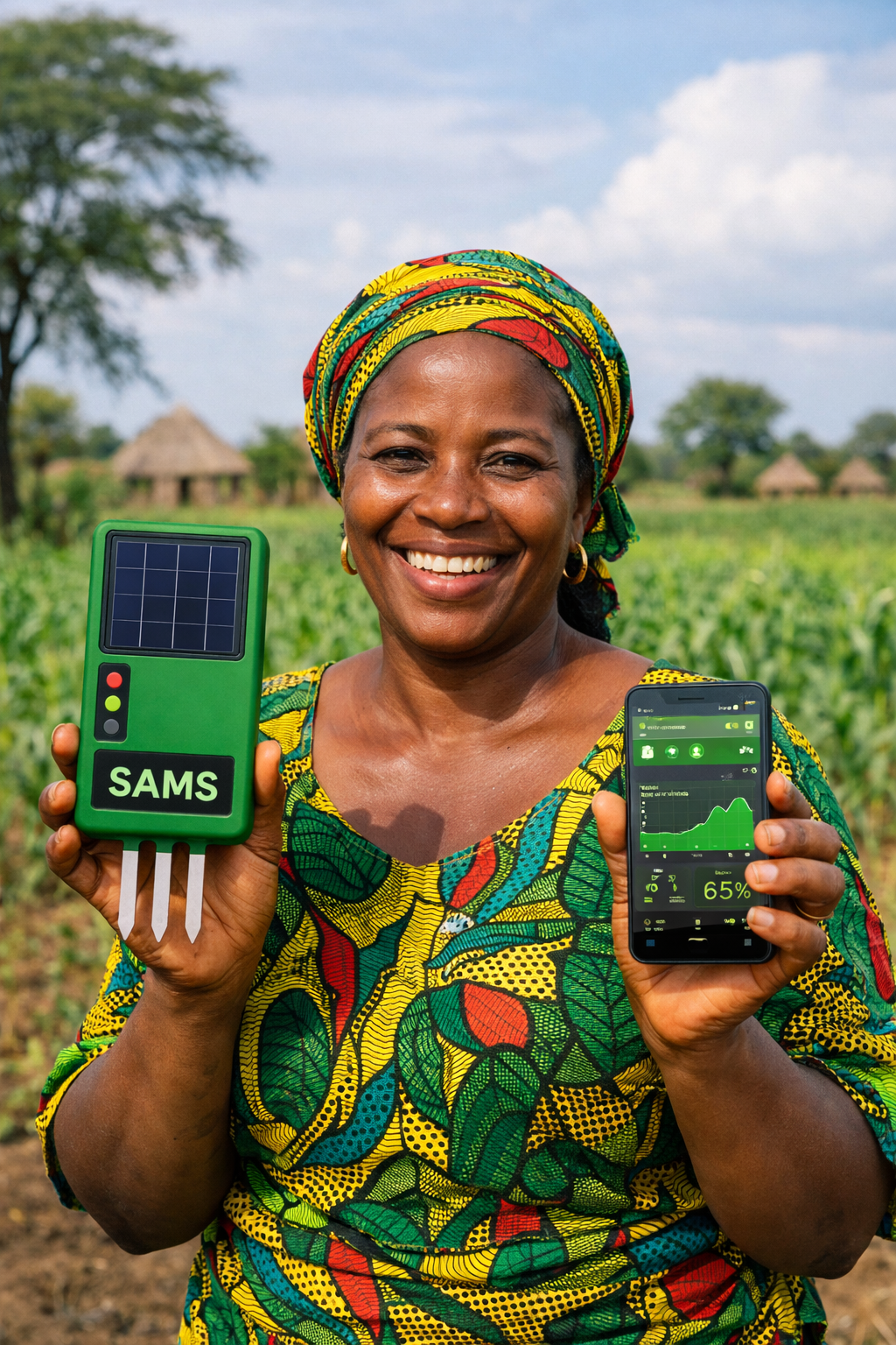 Farmer using SAMS kit and mobile app