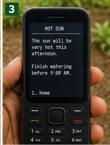 SAMS USSD hot sun alert advising a farmer when to finish watering